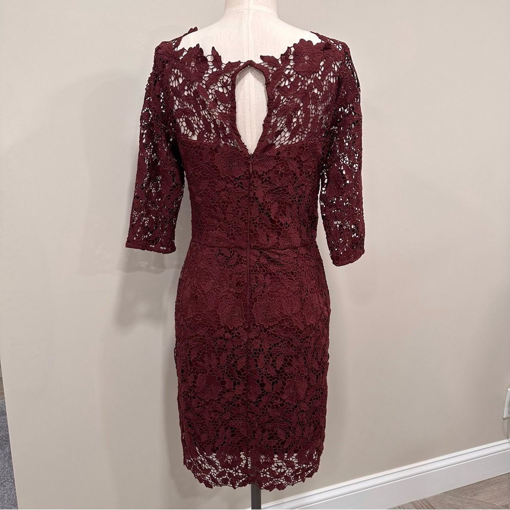 SOIEBLU Sangria Wine Floral-Lace Three-Quarter Sleeve Dress Size Medium - Picture 3 of 16